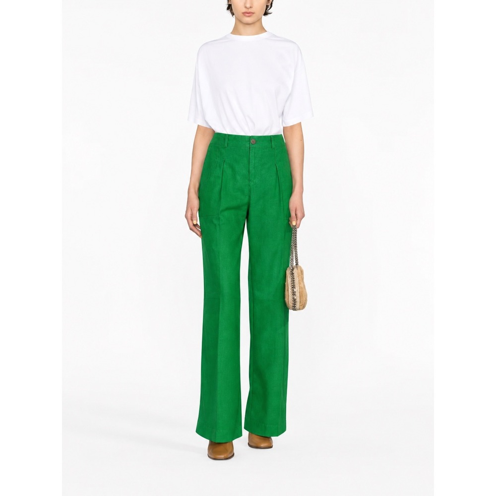Linen Blend Wide Leg Pleated Trousers High Waist Kelly Green Pants Size M